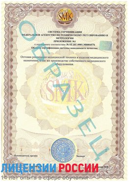 Образец сертификата соответствия (приложение) Зарайск Сертификат ISO 13485